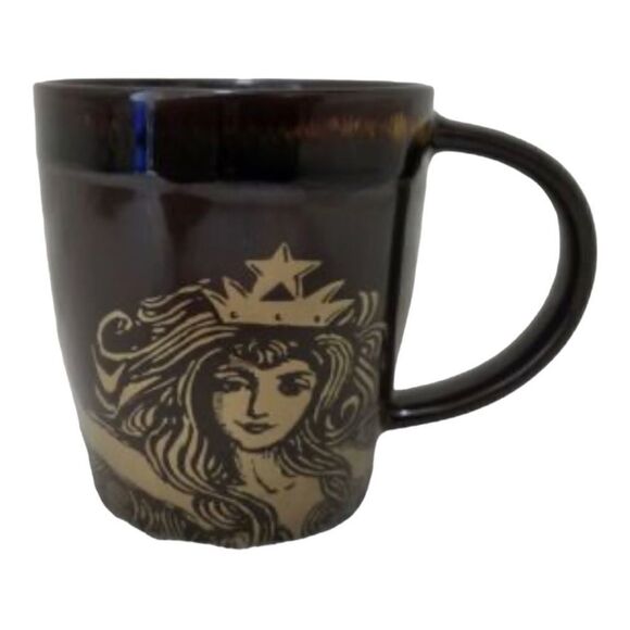 Starbucks 2012 Bone China Siren Crown Mermaid Gold Brown Mug Coffee Cup - Picture 9 of 13